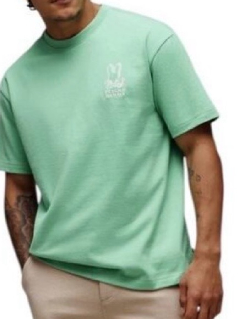 PSYCHO BUNNY Tee Shirt Men’s Size Medium (Size 5) Green Cotton EUC 3502-9